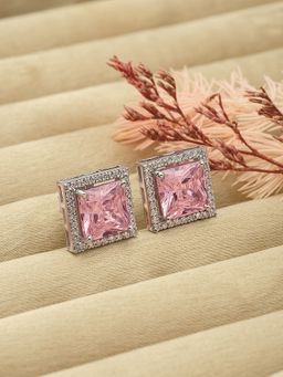 Silberry - 925 Sterling Silver Pink Poise Square Studs