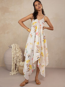 Gajra Gang - Must Haves Offwhite Spaghetti Strap Hanky Hem Dress GGDRS30