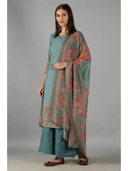 Barara Ethnic - Teal Blue Printed Kurta with Dupatta (Set of 3)