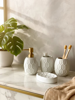 Mason Home - Luna Bathroom Dispenser with Tumbler & Tray Toothbrush - White