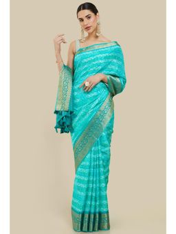 Soch - Women Blue Silk Printed Saree with Unstitched Blouse