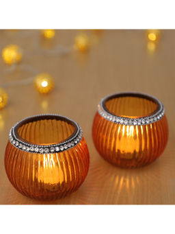 HomeTown - Glass Votive Set, Orange
