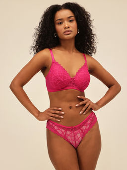 Chelvet - Women Padded Non-Wired Lace Pink T-Shirt Bra
