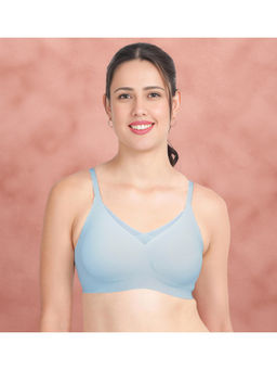 Shyaway - Light Blue Criss Cross Mesh Neckline Padded T-Shirt Bra