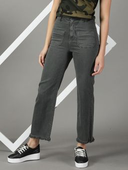 SHOWOFFFF - Women's Stretchable Clean Look Grey Wide Leg Jeans