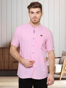 KUONS AVENUE - Pink Solid Slim Fit Shirt