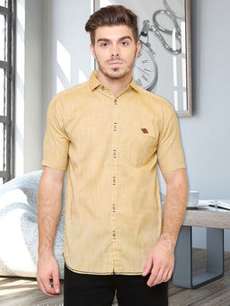 KUONS AVENUE - Beige Solid Slim Fit Shirt