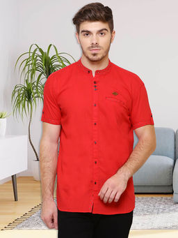 KUONS AVENUE - Red Solid Slim Fit Shirt