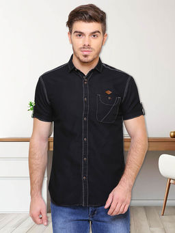 KUONS AVENUE - Black Solid Slim Fit Shirt