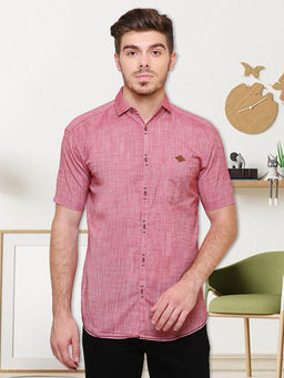 KUONS AVENUE - Red Solid Slim Fit Shirt