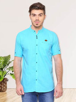 KUONS AVENUE - Turquoise Solid Slim Fit Shirt