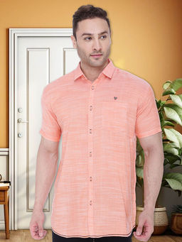 KUONS AVENUE - Orange Solid Slim Fit Shirt