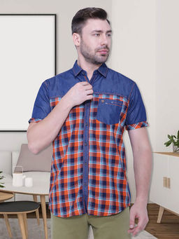 KUONS AVENUE - Orange Checks Slim Fit Shirt