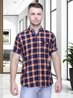 KUONS AVENUE - Orange Checks Slim Fit Shirt