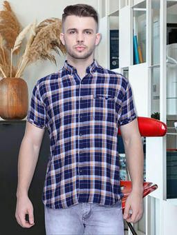 KUONS AVENUE - Orange Checks Slim Fit Shirt