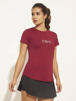 CLOTHWIK - Women Maroon Speedy-Dry Workout T-Shirt