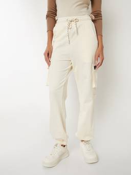 max - Women Solid White Cargo Jogger