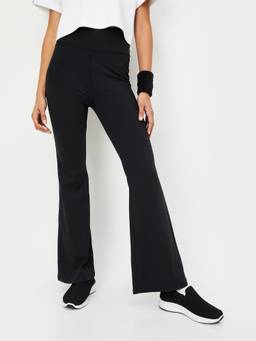 max - Women Solid Flared Sports Solid Black Trackpant