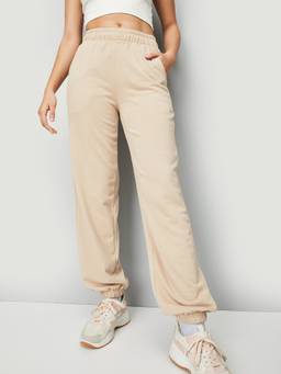 max - Women'S Solid Athleisure Beige Jogger
