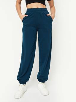 max - Women'S Solid Athleisure Blue Jogger