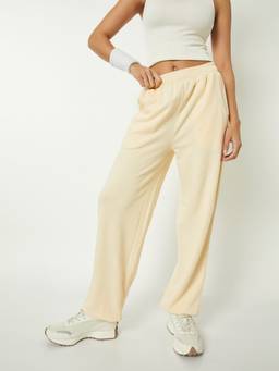 max - Women Knit Sports Solid Yellow Trackpant