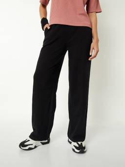 max - Women Solid Athleisure Black Trackpant