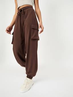 max - Women Solid Athleisure Brown Cargo Jogger