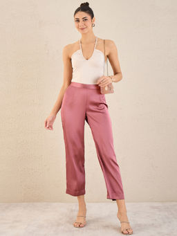 First Resort by Ramola Bachchan - Old Rose Satin Straight Pant