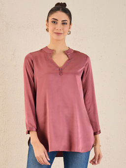 First Resort by Ramola Bachchan - Old Rose Embellished Satin Top