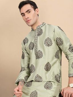 Sanwara - Men’s Green Silk Blend Kurta with Pyjama Intricate Sequin Embellishment