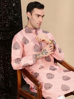Sanwara - Men’s Festive Peach Kurta with Pyjama with Silk Blend Highlights Heritage Artistry