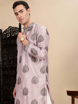 Sanwara - Men's Purple Silk Blend Kurta with Pyjama with Prints Heritage Craft Ideal for All Function