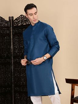 Sanwara - Men's Blue Kurta with Pyjama with Solid Cotton for Elegant Day Looks