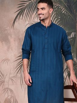 Sanwara - Men’S Textured Blue Kurta with Pyjama Perfect for Festive Traditions Sparkling.