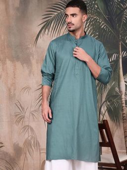 Sanwara - Grey Textured Cotton Kurta with Pyjama for Men Designed for Timeless Elegance