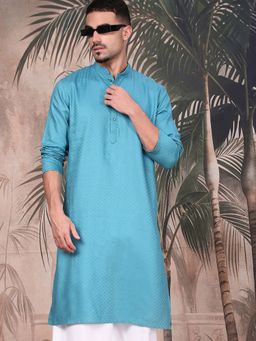 Sanwara - Men’s Sea Green Textured cotton Kurta with Pyjama with Heavy Embelishment and Festive Style