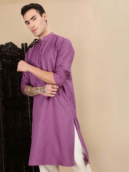 Sanwara - Crafts Designer Kurta with Pyjama In Mauve Textured Cotton With Sequins