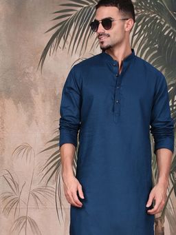 Sanwara - Premium Blue Textured Cotton Kurta with Pyjama for Men Featuring Special Celebrations