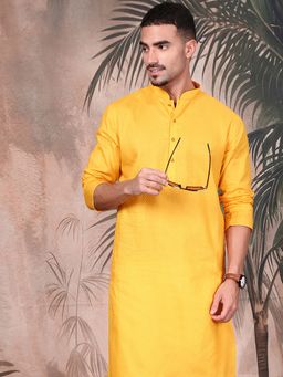 Sanwara - Shimmering Mustard Cotton Kurta with Pyjama for Men Blending Tradition Celebrations