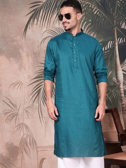 Sanwara - Firozi Cotton Kurta with Pyjama for Men Combining Modern Design and Comfort