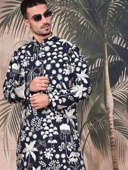 Sanwara - Premium Deep Blue Chikankari Kurta with Pyjama for Men Stylish, Comfortable Festival Wear