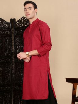 Sanwara - Men’s Maroon Textured Kurta with Pyjama with Artistic Sequin Work Stylish for Navratri