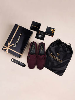 Louis Stitch - Solid Maroon Italian Suede Leathers Loafers