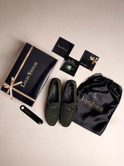 Louis Stitch - Green Italian Suede Leather Handmade Driving Loafers