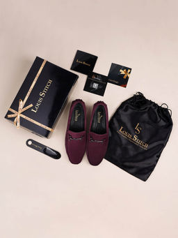 Louis Stitch - Rosewood Italian Suede Leather Handmade Driving Loafers