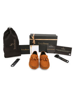 Louis Stitch - Tan Italian Suede Leather Handmade Driving Tassel Loafers