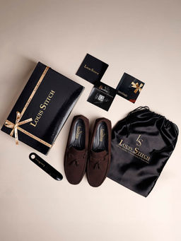 Louis Stitch - Brown Italian Suede Leather Handmade Driving Tassel Loafers