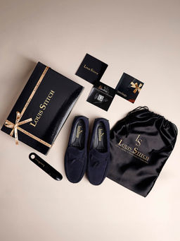 Louis Stitch - Blue Italian Suede Leather Handmade Driving Tassel Loafers