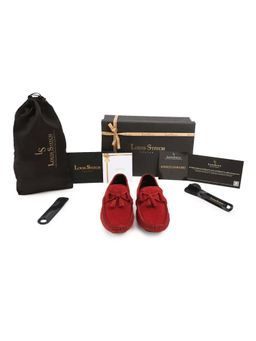 Louis Stitch - Red Italian Suede Leather Handmade Driving Tassel Loafers