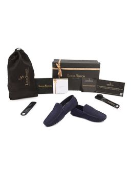 Louis Stitch - Italian Textured Moccasins Blue Suede Loafers for Men